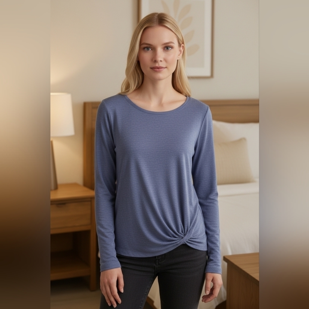 Max & Mia Cozy Stylish Twist Front Tunic Blue/Gray Women's Top NWT Small